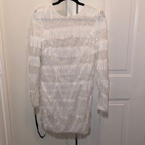 White Sequin Fringed Bodycon Dress - Never Worn